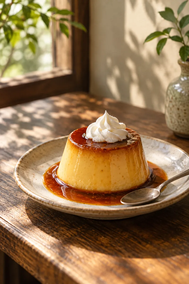 カラメルをかけた喫茶店のプリン